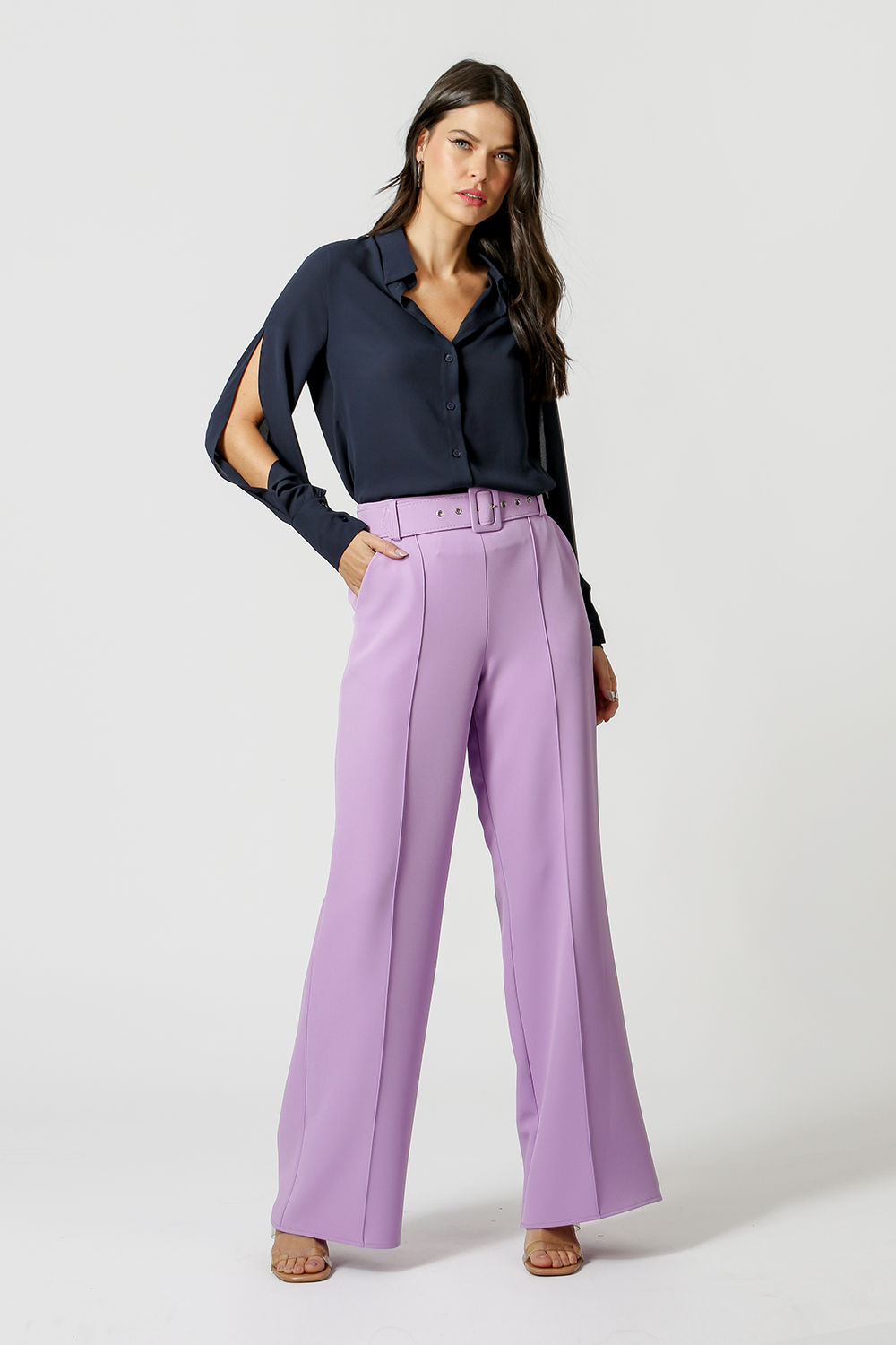 Camisa con abertura en las mangas - AZUL MARINO