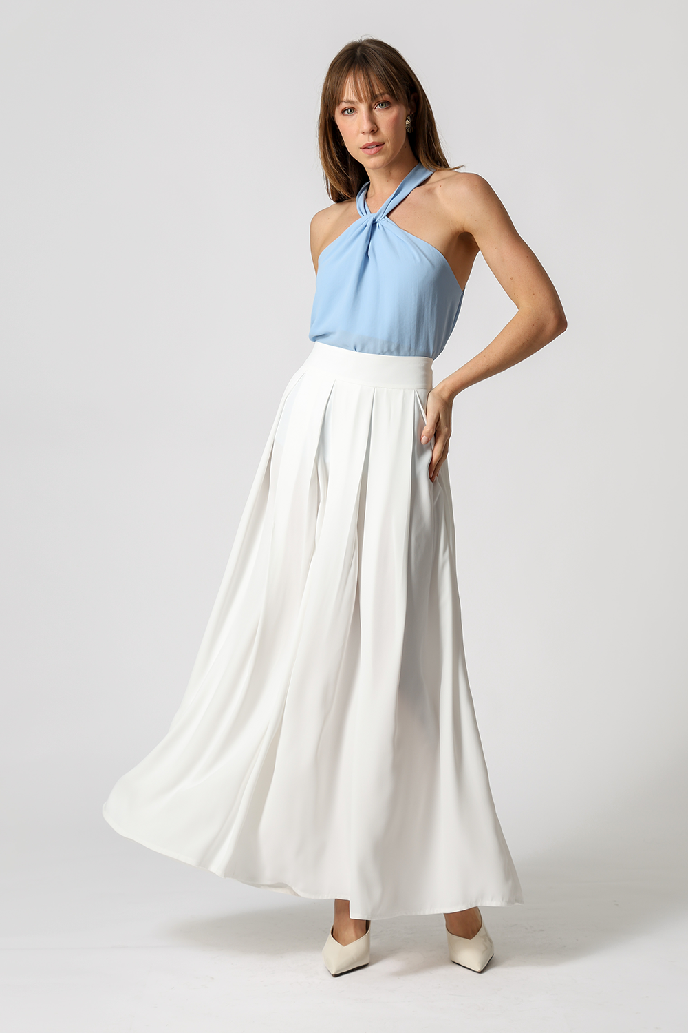 Saia Midi Com Pregas - OFF WHITE