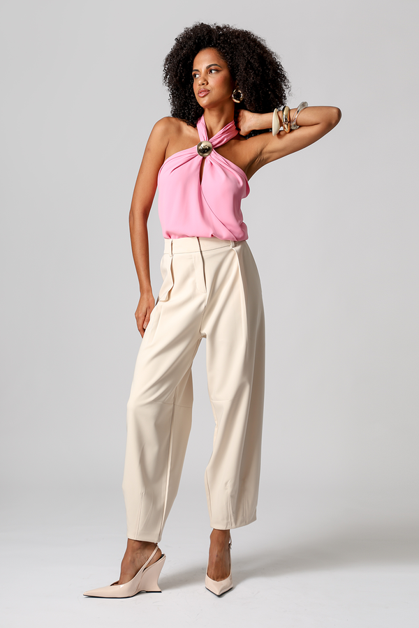 Blusa Transpassada Com Passante Dourado - PINK CLARO