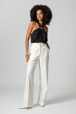 Blusa Transpassada Com Passante Dourado - PRETO