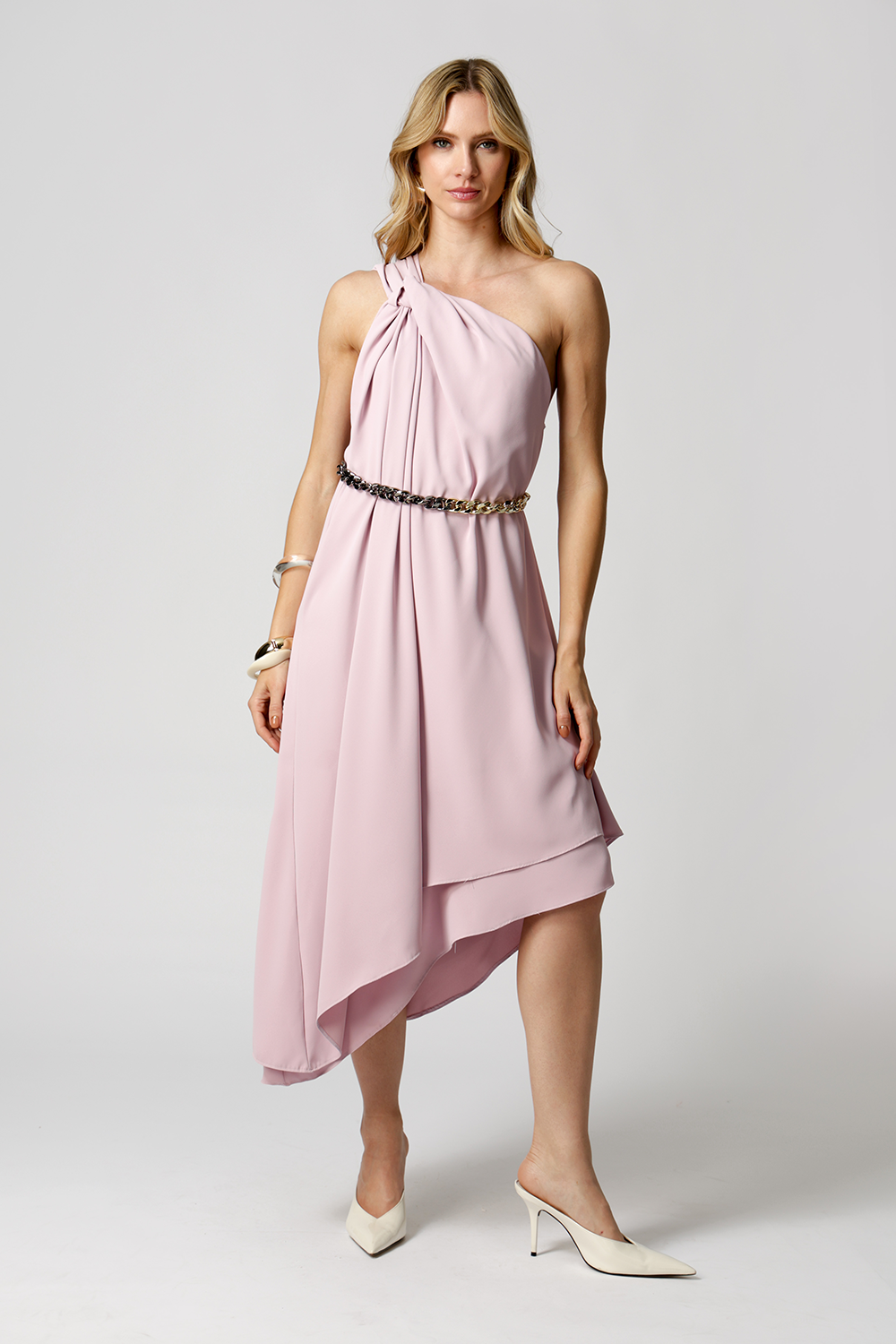 Vestido Assimétrico Ombro Corrente - LILAS CLARO