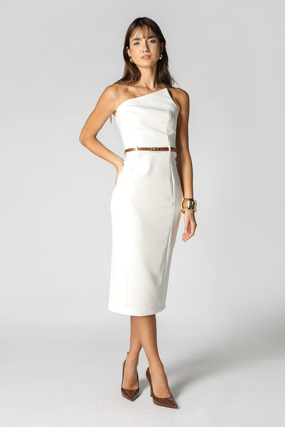 Vestido con escote asimétrico - BLANCO ROJO