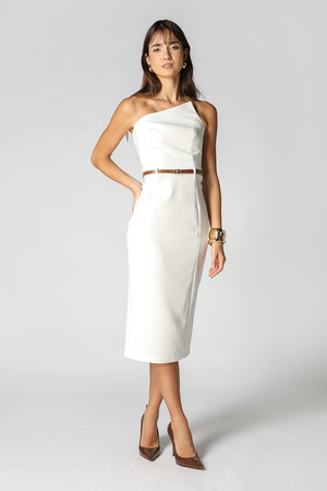 Vestido con escote asimétrico - BLANCO ROJO