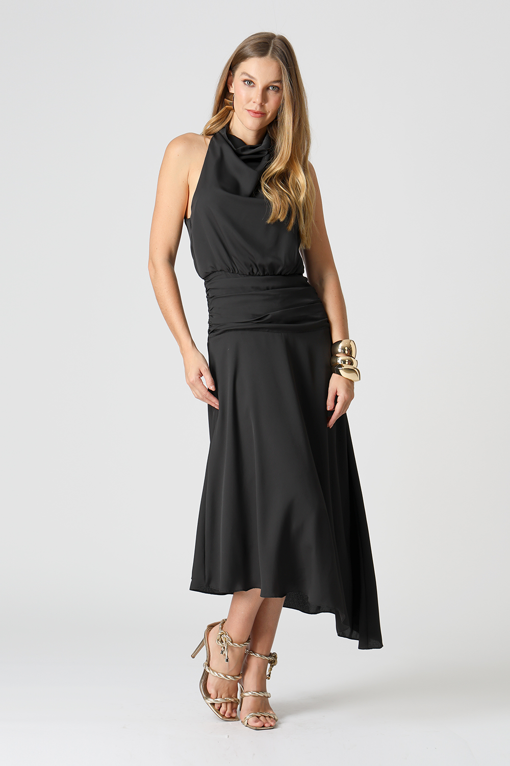 Vestido Degagê Assimétrico - PRETO