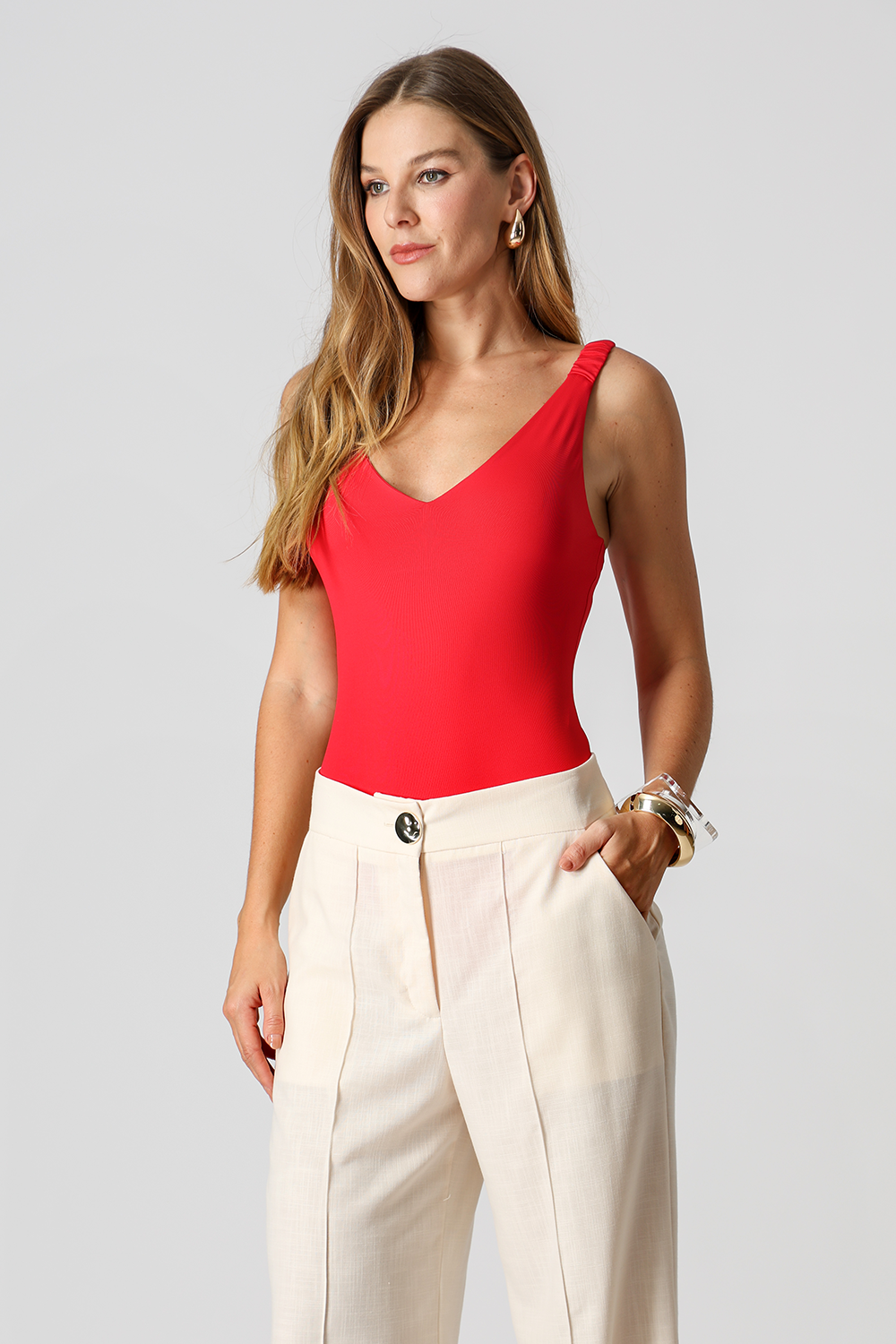 Body Alça Franzida - VERMELHO