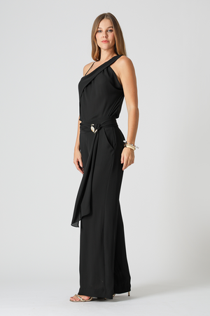 Calça Pantalona com Cinto Marmorizado - PRETO