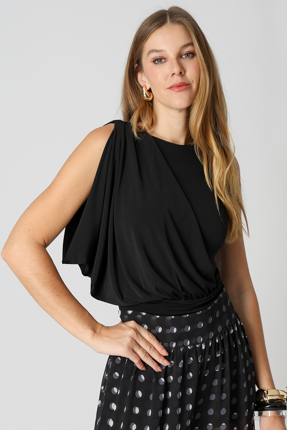 Body Com Drapeado No Ombro - PRETO