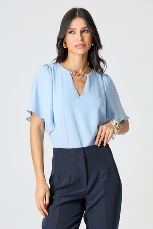 Blusa Manga Angel Com Acessório - AZUL