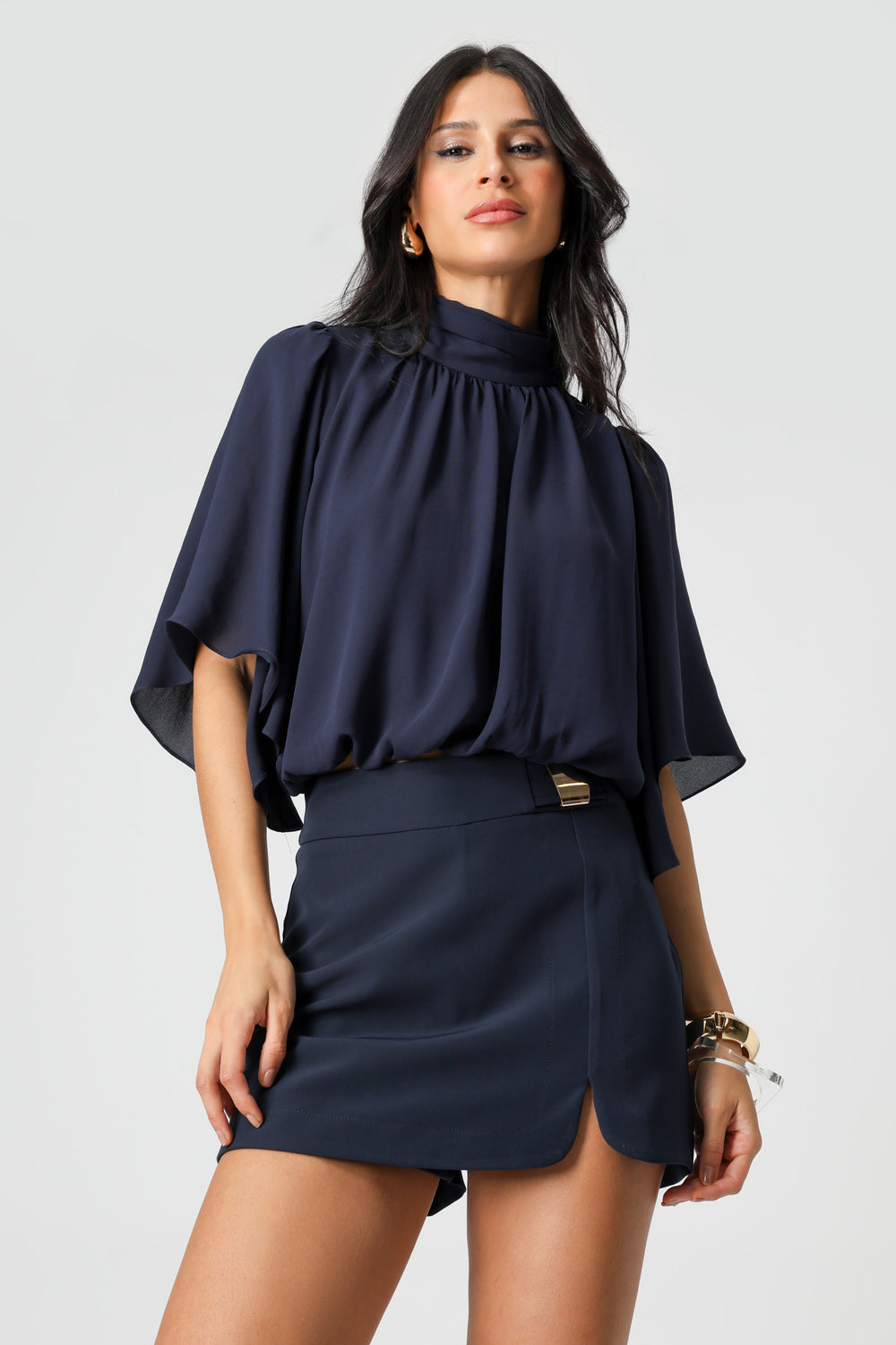 Shorts Saia Com Fivela Dourada - MARINHO