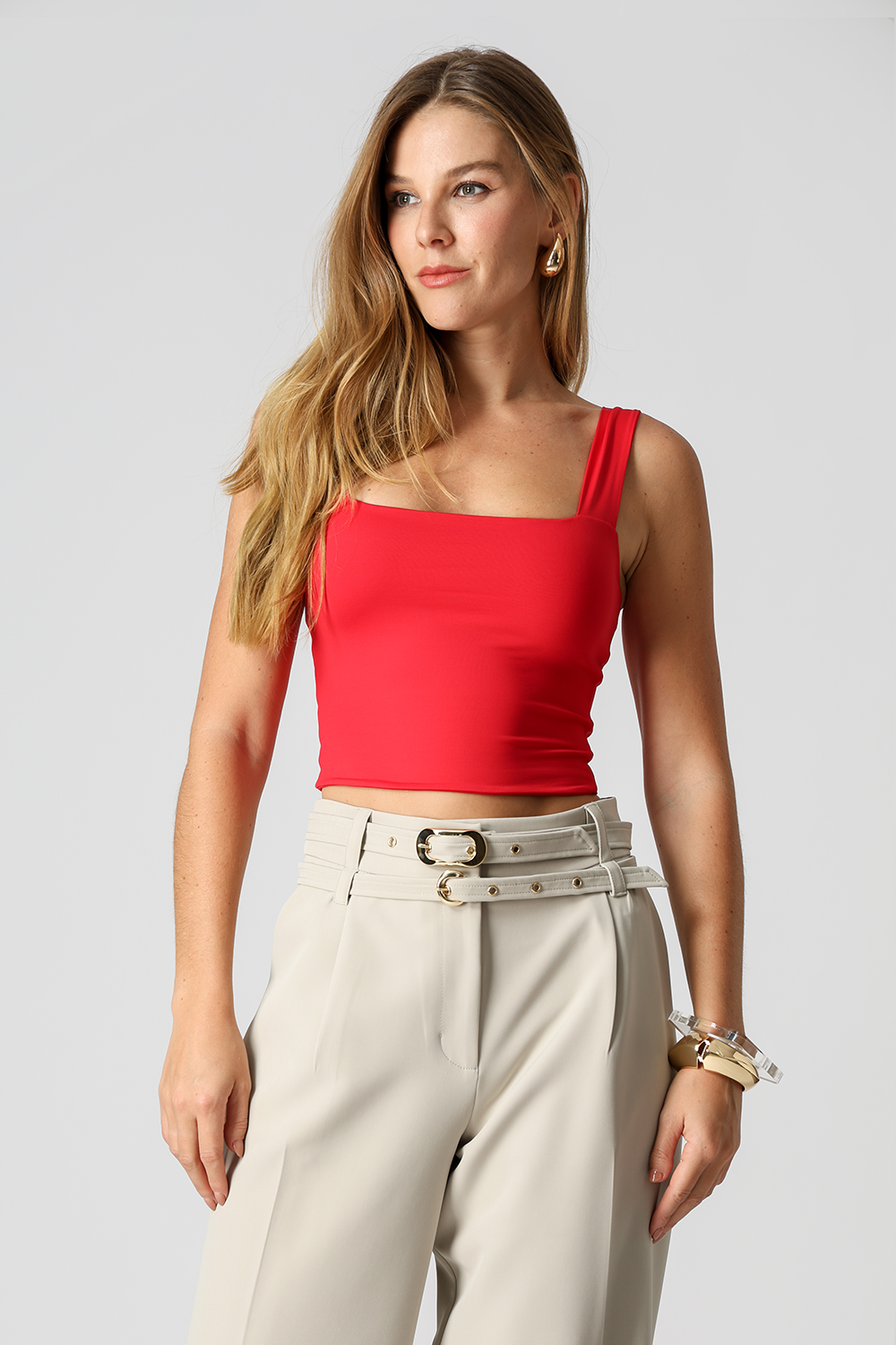 Blusa Cropped De Alça Larga - VERMELHO