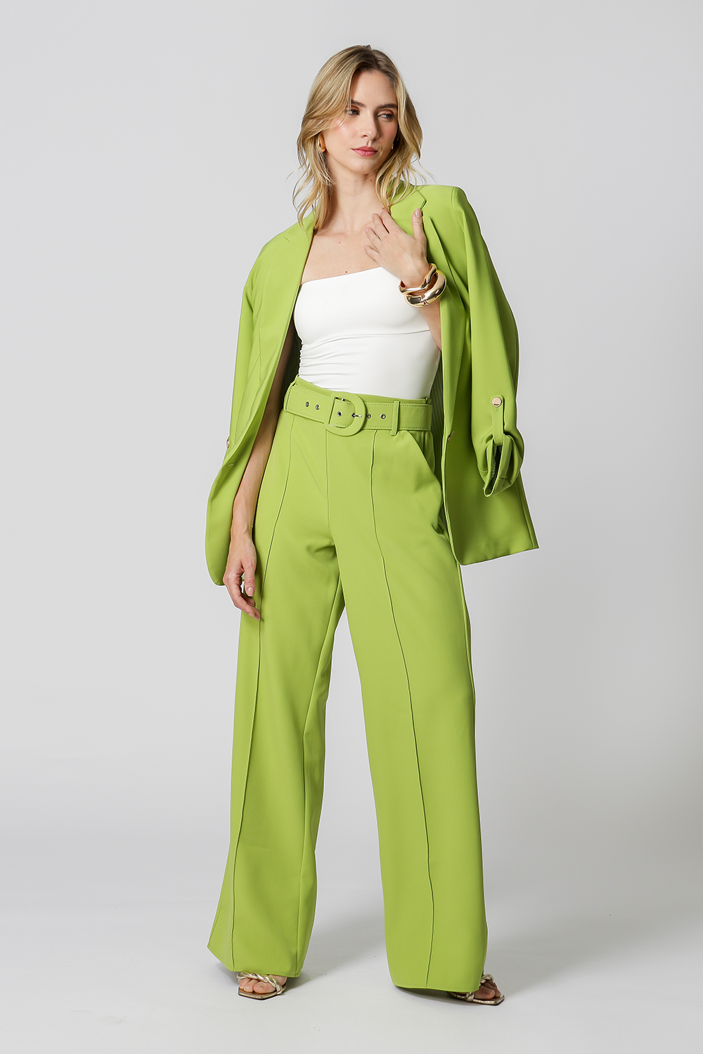 Calça Pantalona Cinto Forrado - FOLHA