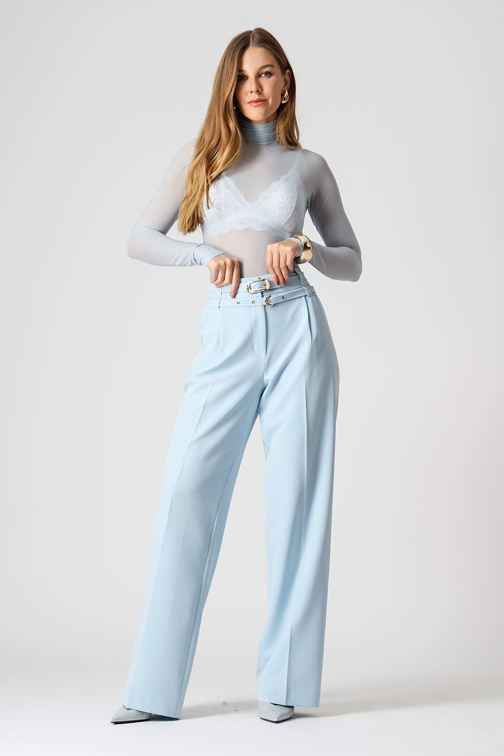 Blusa Manga Longa De Tule - AZUL CLARO