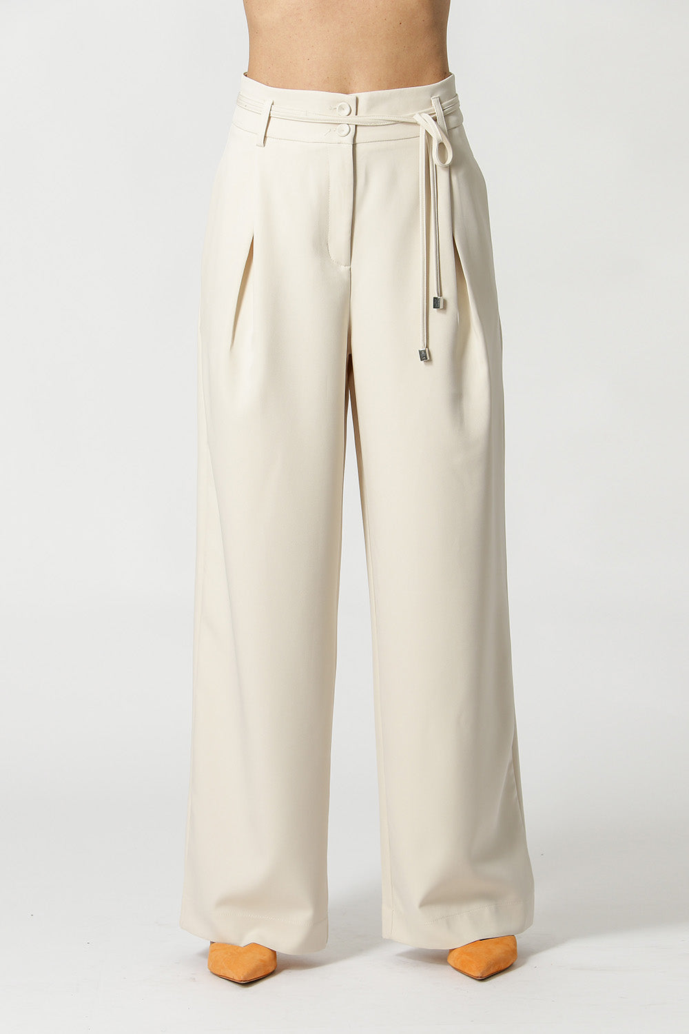 Calça Pantalona Com Cinto De Tira - GELO