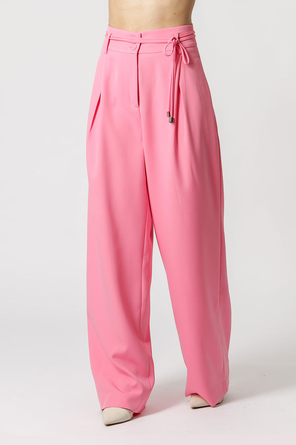 Calça Pantalona Com Cinto De Tira - PINK CLARO