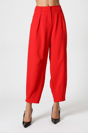Calça Barrel Com Pregas e Bolsos - VERMELHO