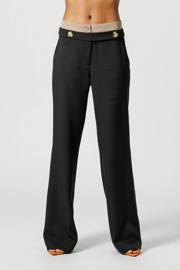 Pantalón recto con doble cinturilla - NEGRO