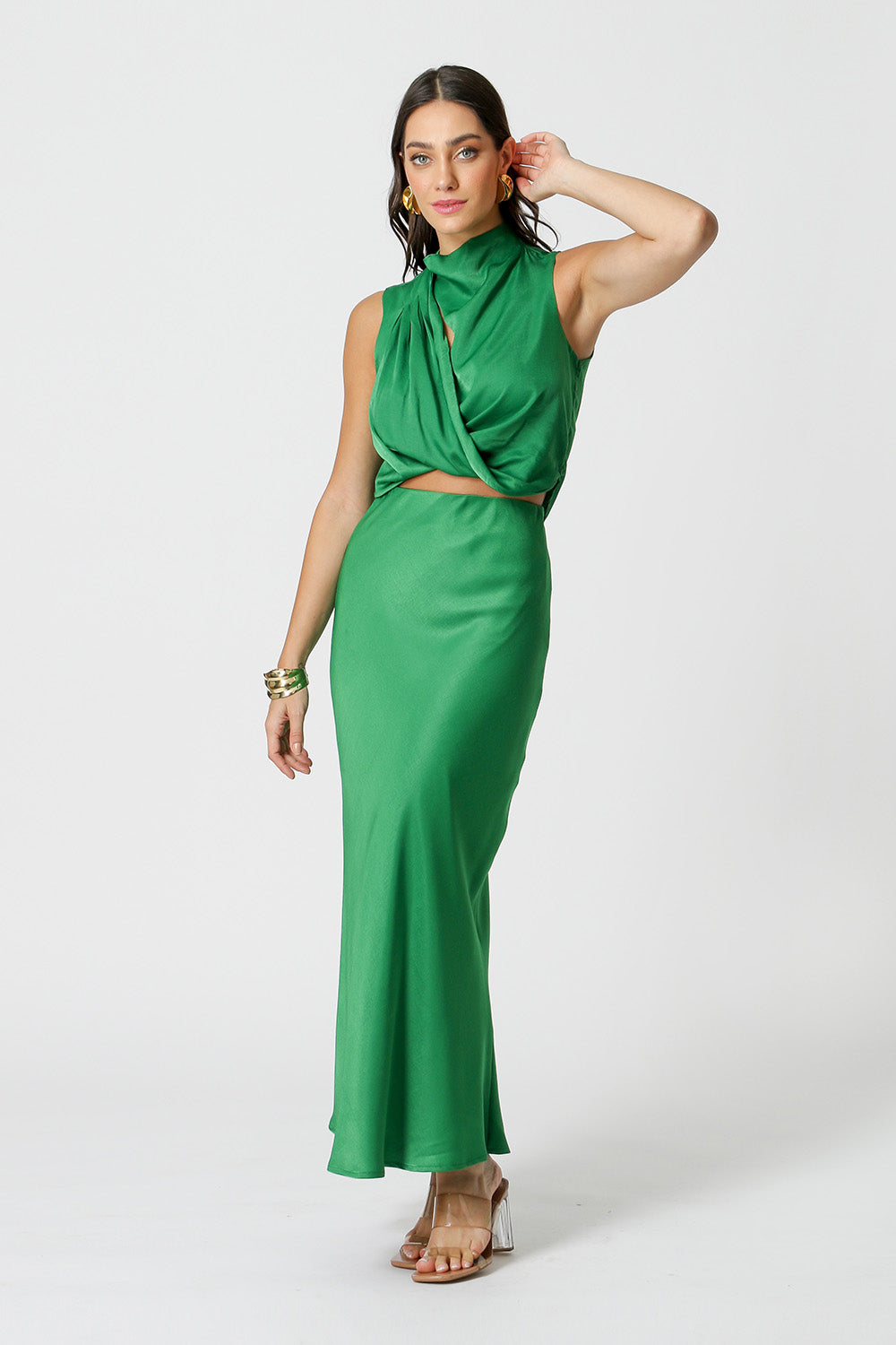 Blusa de satén con pliegues en los hombros - FLAG