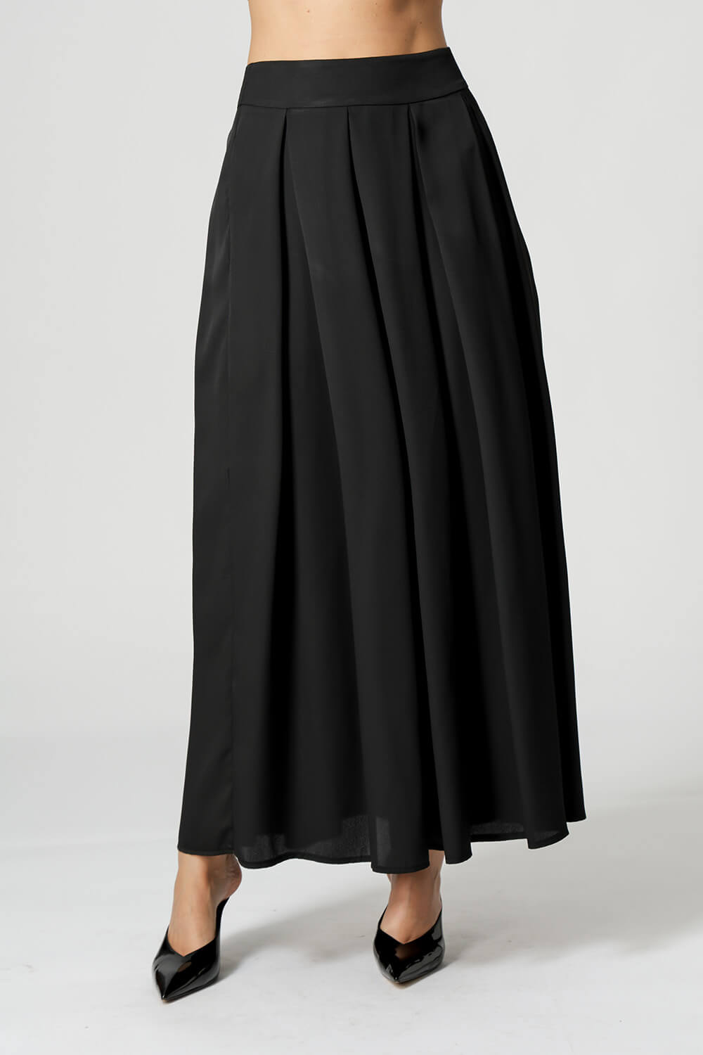 Saia Midi Com Pregas - PRETO