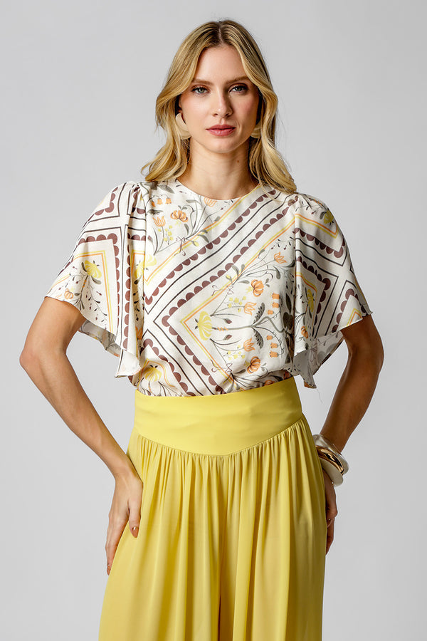 Blusa Estampada Manga Angel - LARANJA 1220