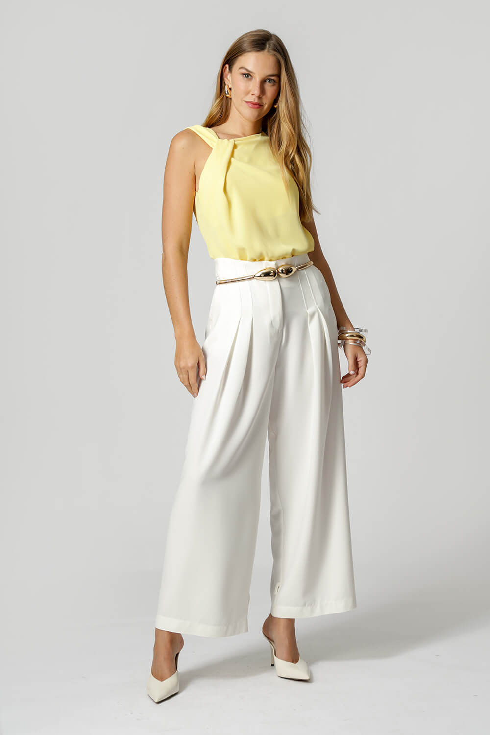 Blusa Decote Assimétrico Com Prega - AMARELO