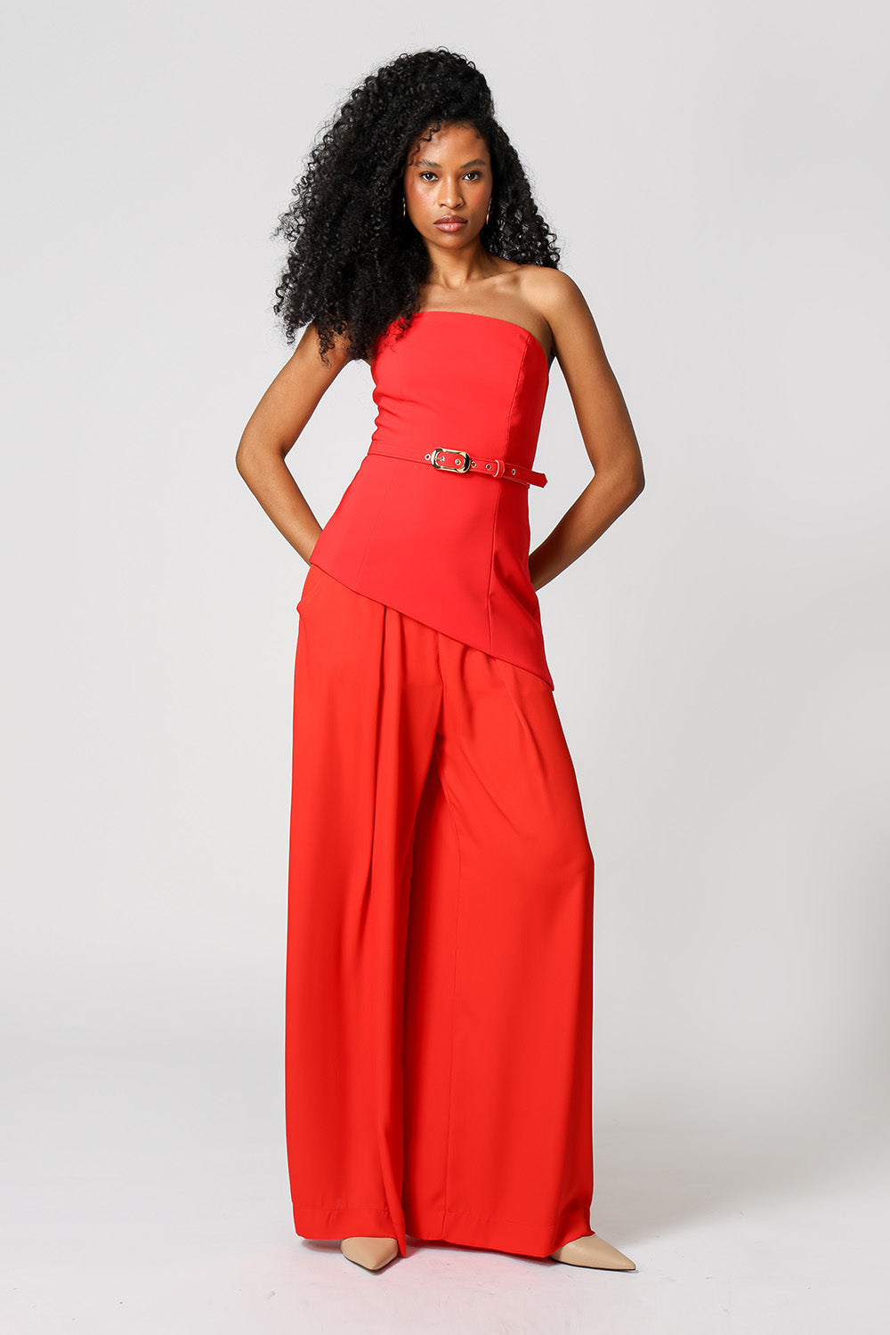 Strapless Assimétrico Com Cinto - VERMELHO