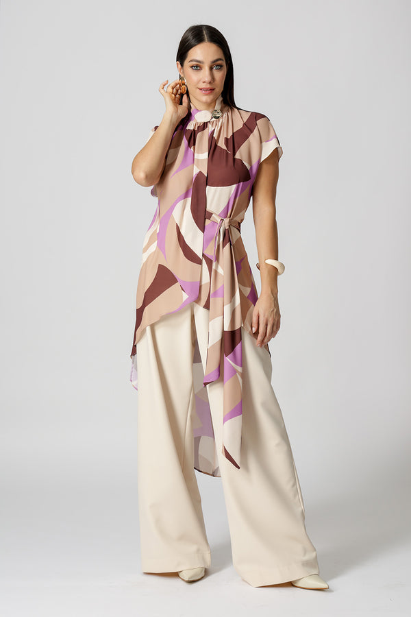 Blusa Moulet Estampada Transpassada - AREIA 7206