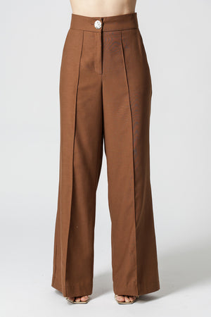 Calça Pantalona Poli Linho - CHOCOLATE