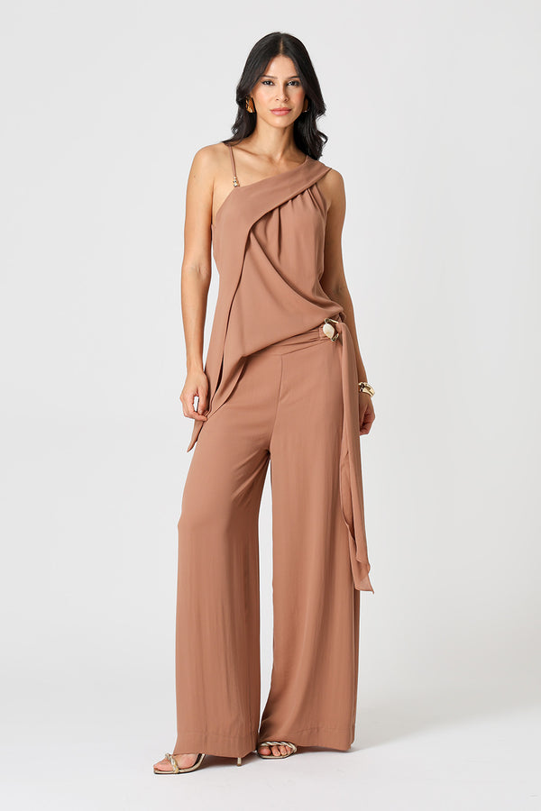 Blusa Assimétrica Com Pala - MARROM