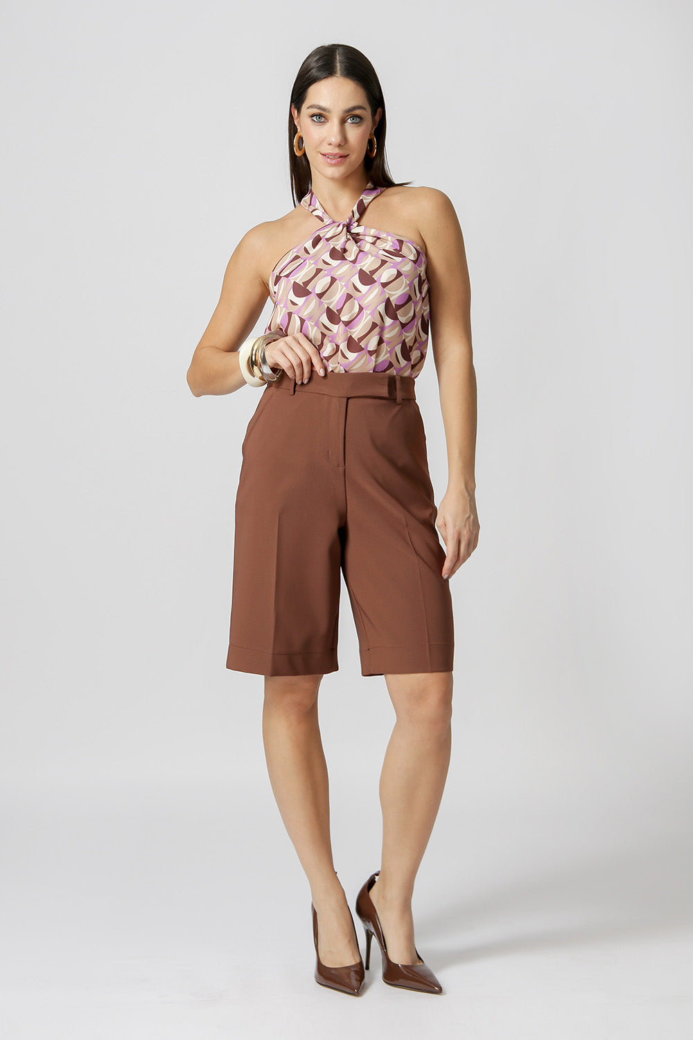 Blusa Com Torção Estampada - MARROM 7207