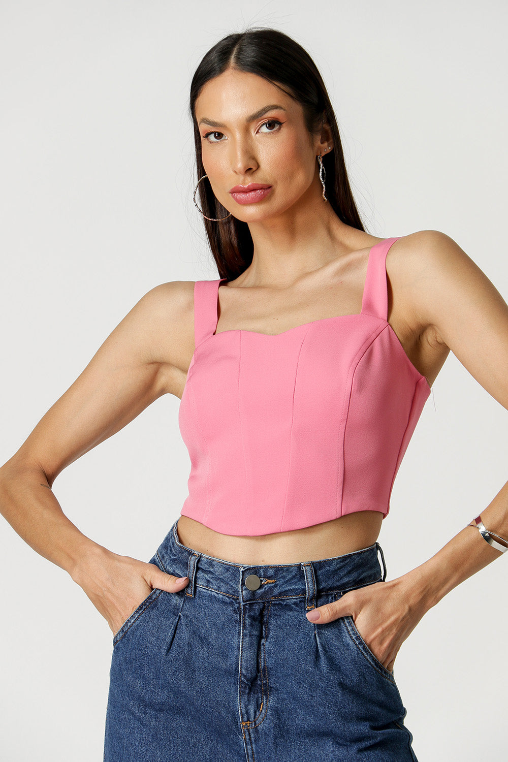 Blusa con tirantes de corsé - ROSA