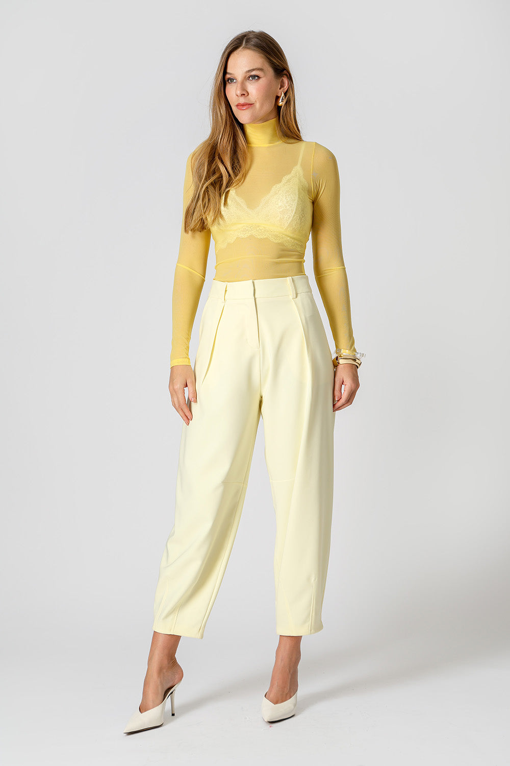 Blusa Manga Longa De Tule - AMARELO