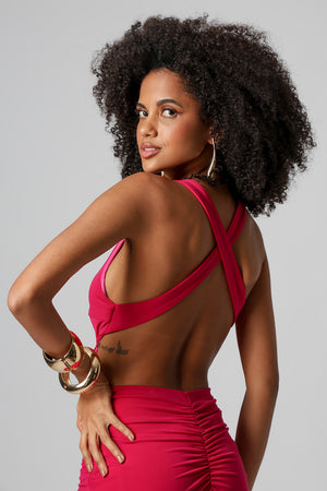 Vestido Longo Costas Abertas Com Fenda - PINK