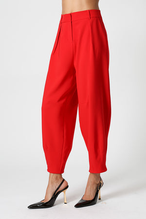 Calça Barrel Com Pregas e Bolsos - VERMELHO