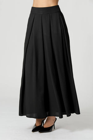 Saia Midi Com Pregas - PRETO