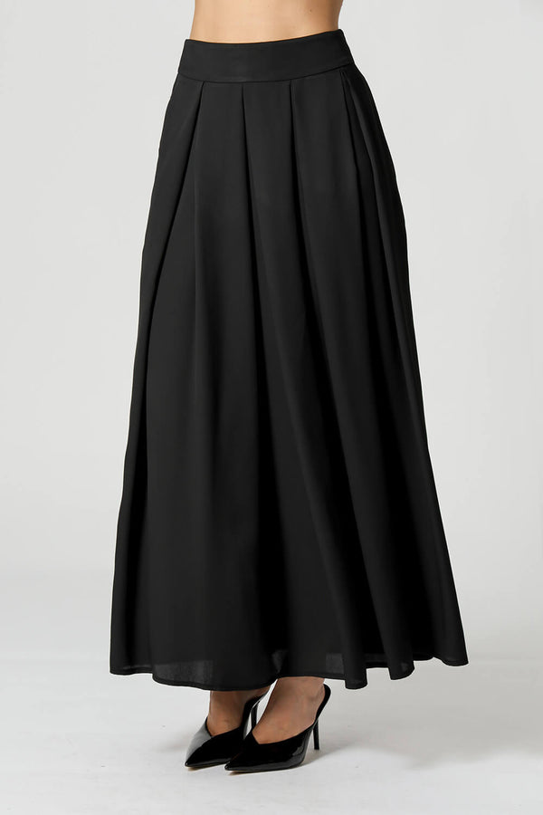 Saia Midi Com Pregas - PRETO