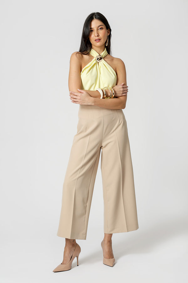 Blusa Transpassada Com Passante Dourado - AMARELO