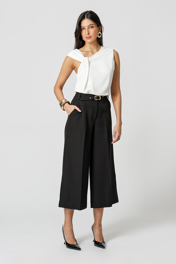 Blusa Decote Assimétrico Com Prega - OFF WHITE