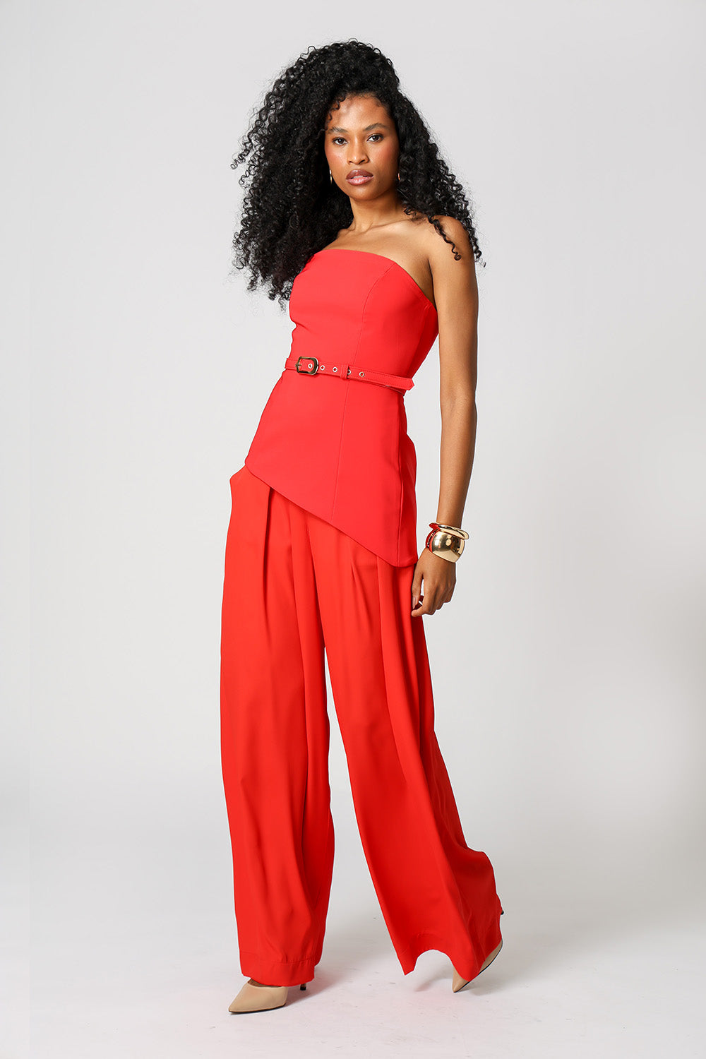 Strapless Assimétrico Com Cinto - VERMELHO