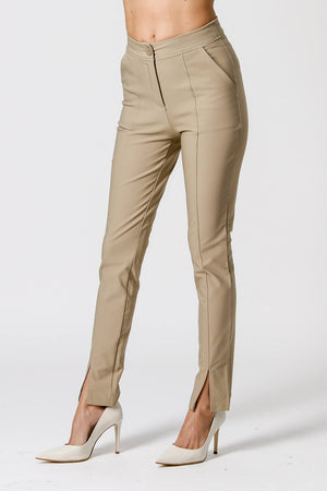 Calça Skinny Com Recortes - KAKI ESC