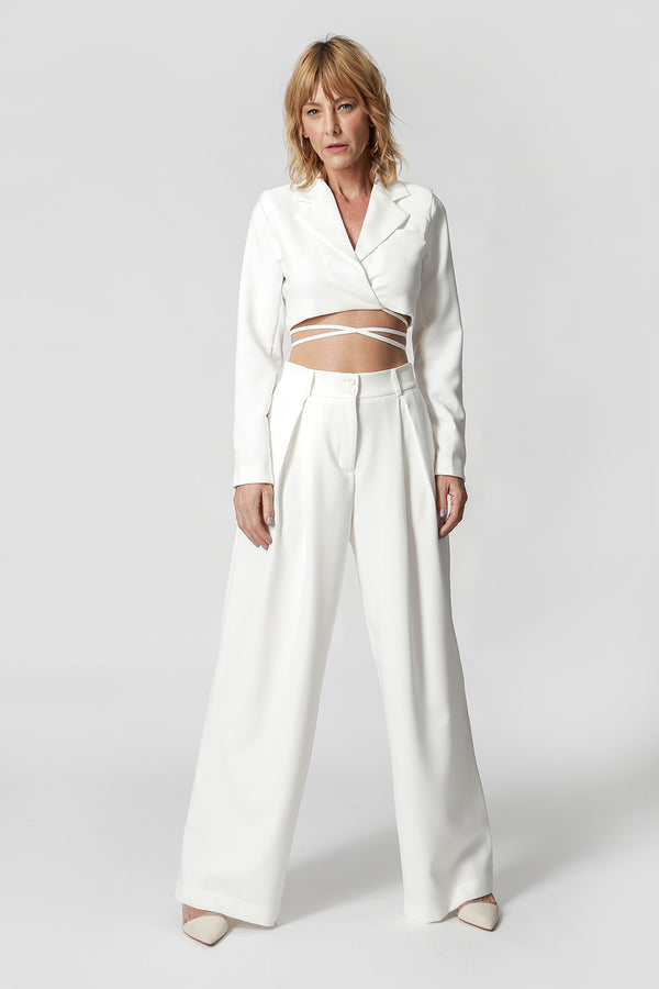 Blazer corto con tirantes - BLANCO ROJO