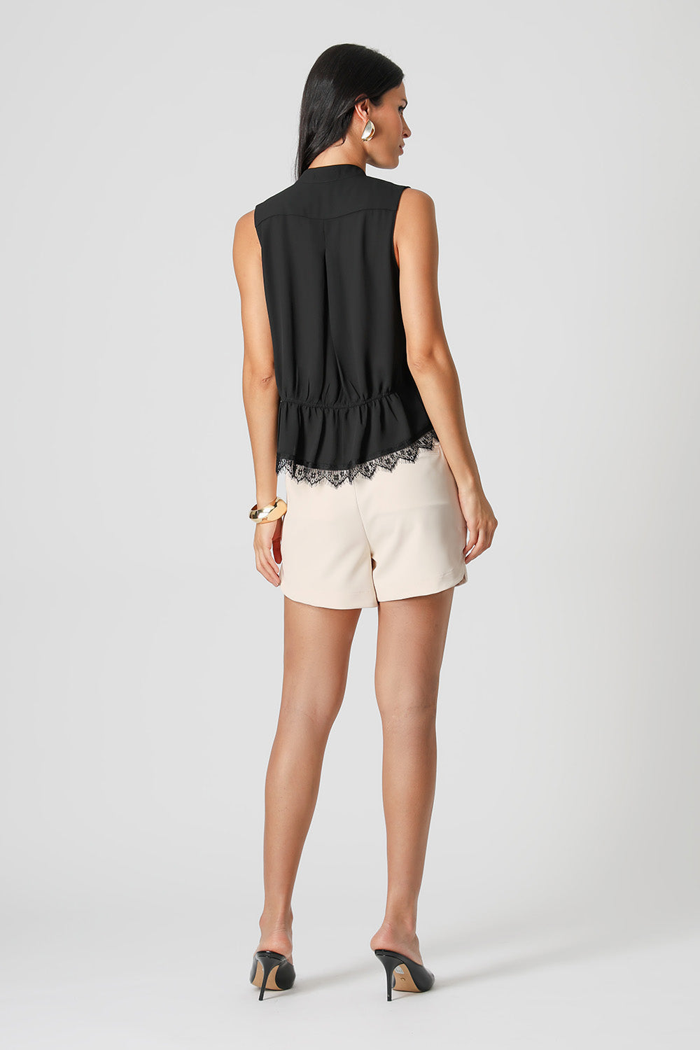 Blusa Bata Com Renda e Amarração - PRETO