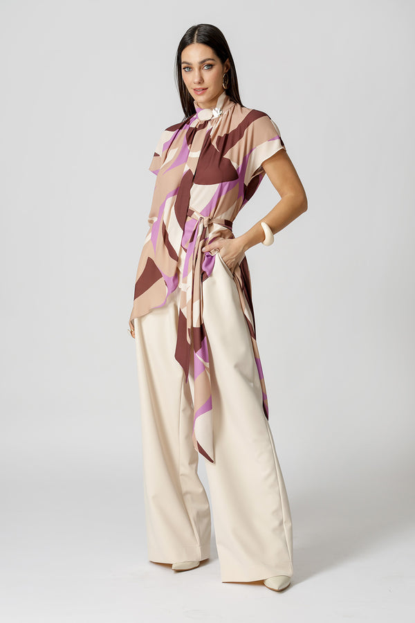 Blusa Moulet Estampada Transpassada - AREIA 7206