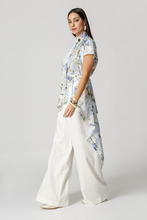 Blusa Moulet Estampada Transpassada - AZUL CLARO 1221