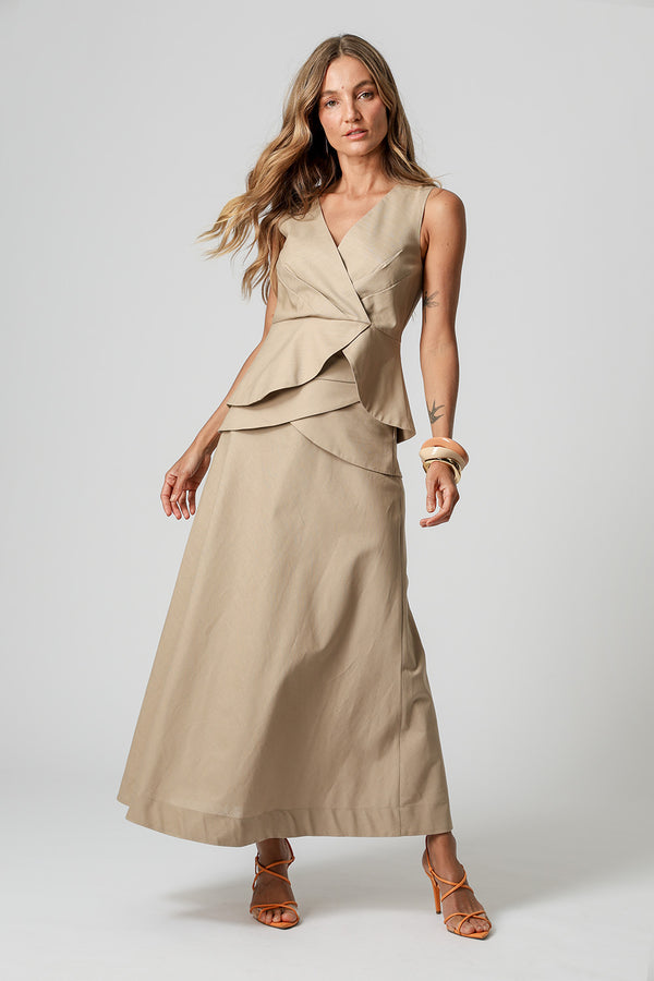 Blusa Transpassada Com Pala Assimétrica - AREIA