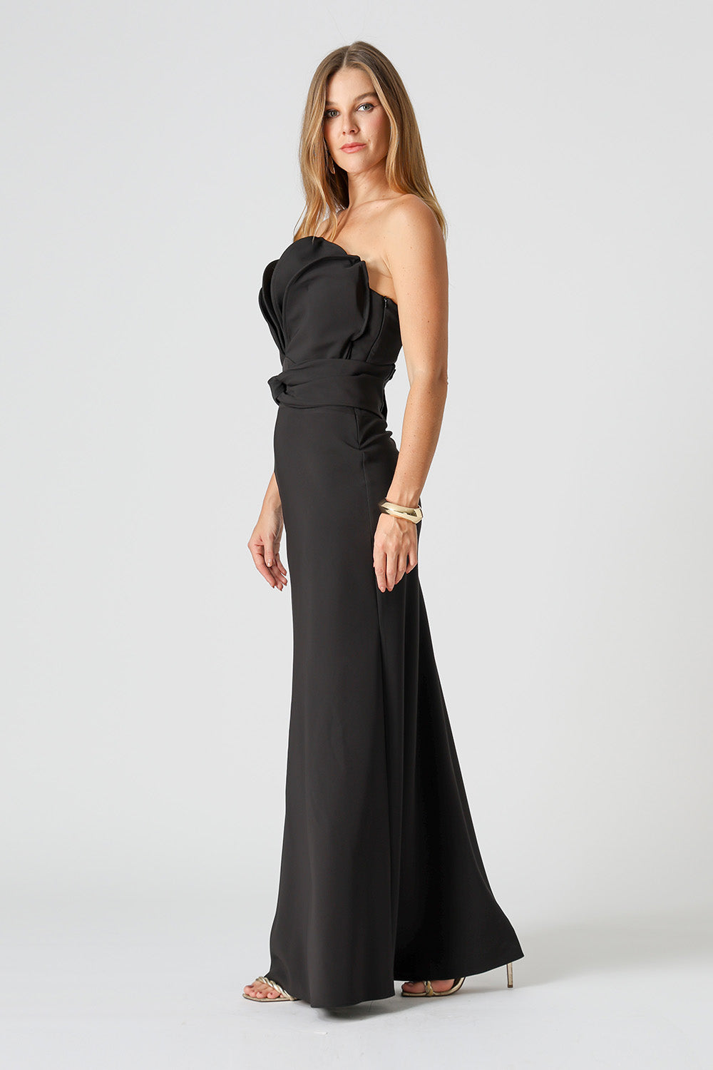Vestido Strapless Folha 3D - PRETO