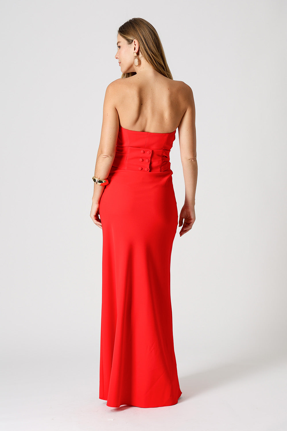 Vestido Strapless Folha 3D - VERMELHO