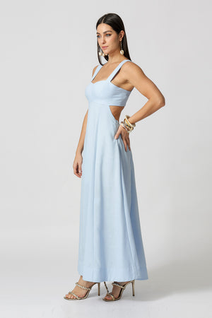 Vestido Vazado Com Alça Larga - AZUL CLARO