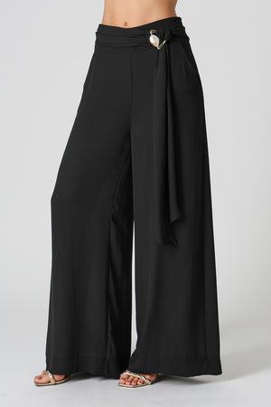 Calça Pantalona com Cinto Marmorizado - PRETO