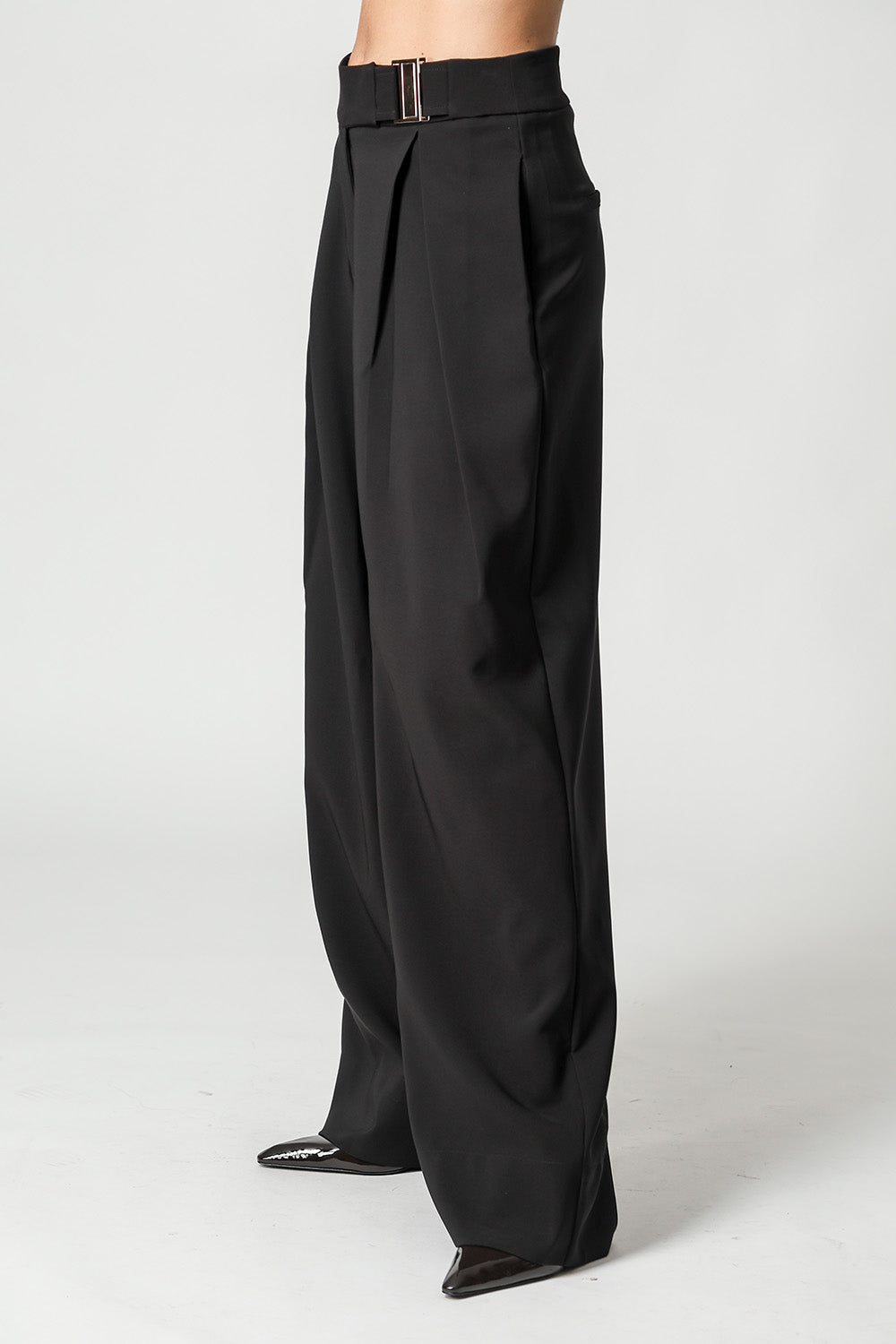 Pantalones anchos de sastre con hebilla - NEGRO