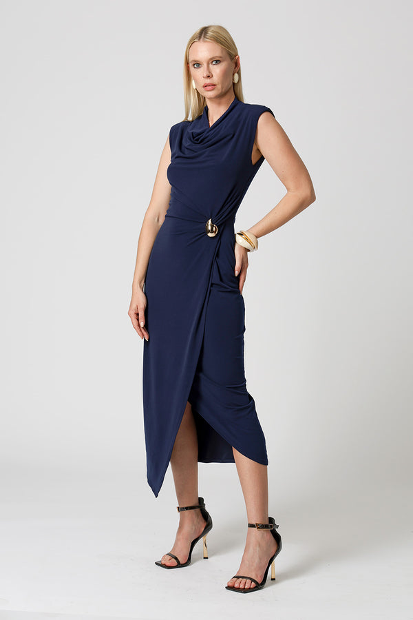 Vestido cruzado con accesorio - AZUL MARINO 1